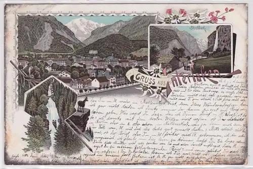 90532 AK Gruss aus Interlaken - Staubbach, Giessbach & Talansicht 1896