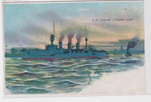 90634 Ak Lithographie Salutation du croiseur S.M. 'Victoria Luise' vers 1900