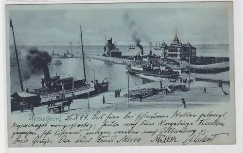 90775 AK Helsingborg - Hafenpromenade mit mehreren Dampfschiffen 1899