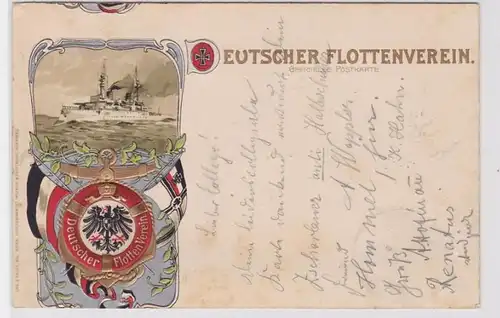 90893 AK Deutscher Flottenverein - Wappen mit Reichs- & Marine-Flagge 1901