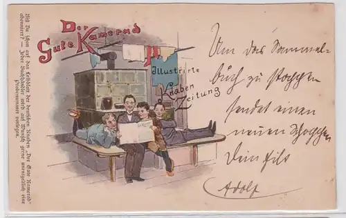 90926 Humour Publicité AK Le Bon Camarade - Illustré Garçon journal vers 1900