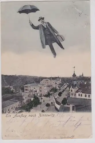90941 Ak Une excursion à Zinnowitz Mann vole avec parapluie 1907