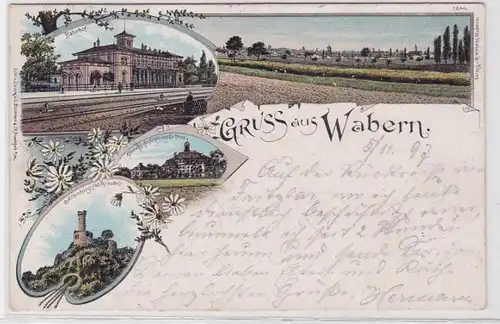 90986 Ak Lithographie Salutation de la gare de Wabern, château de chasse, etc. 1897