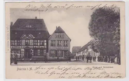 91156 AK Malchin in Mecklembourg - Markt & Steinstrasse, vue sur la route 1909