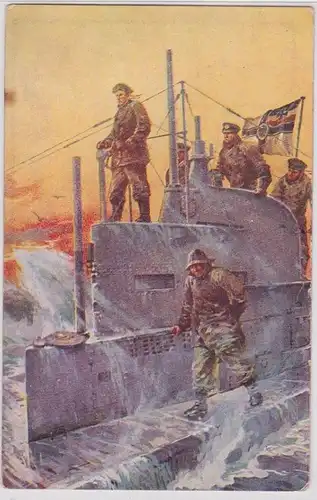 91254 militaire AK Prof. Willy Stöwer sur la tour de commande d'un sous-marin vers 1916