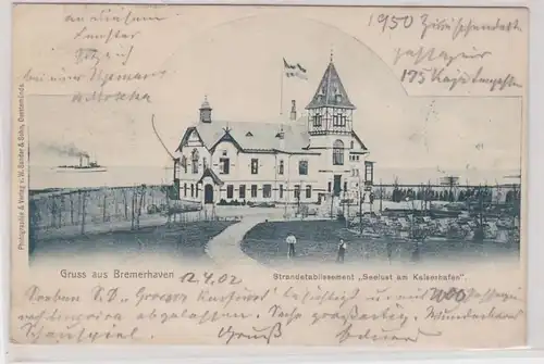 91450 AK Gruss aus Bremerhaven Strandetablissement 'Seelust am Kaiserhafen' 1902