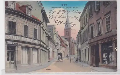 91538 Feldpost AK Bitsch - Herrenstraße und protestantische Kirche 1915