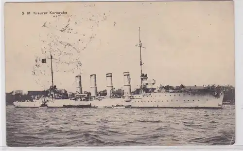 91544 Feldpost AK S. M. Kreuzer Karlsruhe, Marine Impériale, navire de guerre 1915
