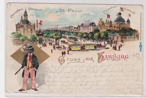 91553 Ak Lithographie Salutation de Hambourg St.Pauli Concerthausen 1899