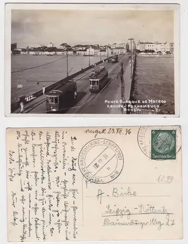 91557 Kriegsmarineschiffspost Ak Pernambuco Ponte Buarque 1936