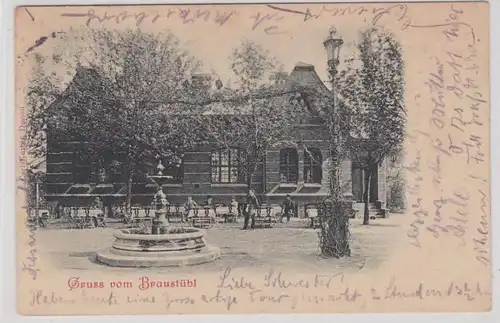 91566 AK Gruss vom Braustübl Magdeburg?, Parkpartie mit Brunnen 1901