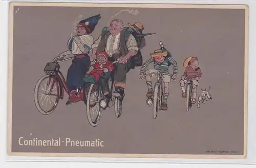 91572 Reklame Humor Ak Continental Pneumatic Familienausflug per Rad um 1914