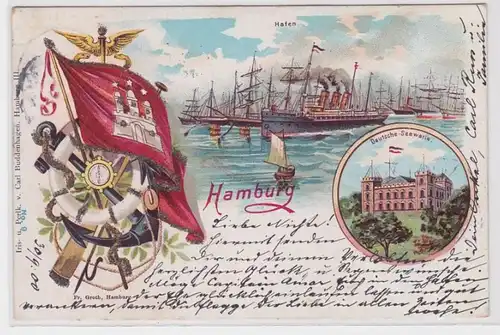 91575 Lithographie AK Hambourg - Port, Allemand-Seewalie, Armoiries de la ville 1900