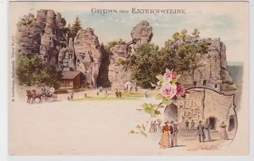 92008 AK Gruss von Externsteine (Horn) - Menschen betrachten Felsen 1899