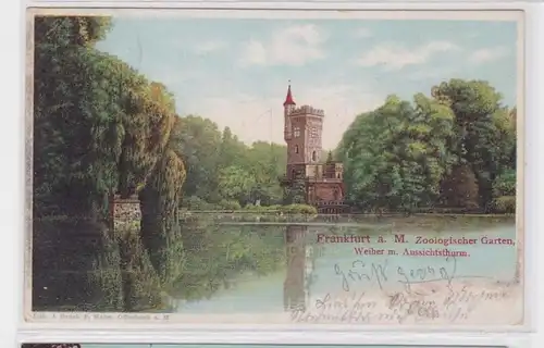 92123 AK Frankfurt am Main - Jardin zoologique, Weiher avec tour de vue 1901