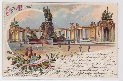 92287 Ak Lithographie Salutation de Berlin Kaiser Wilhelm Monument 1900