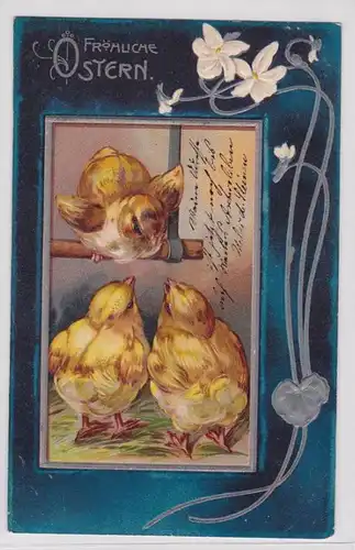 92341 Fröhliche Ostern Präge Ak 3 Küken 1908
