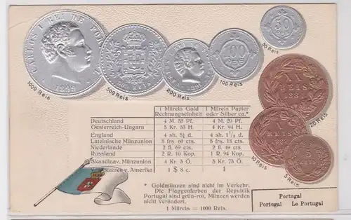 92452 Präge Ak mit Münzabbildungen Portugal um 1910