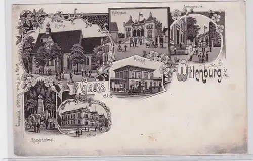 92538 Ak Lithographie Gruß aus Wittenburg i.M. Bahnhof, Schule usw. um 1900
