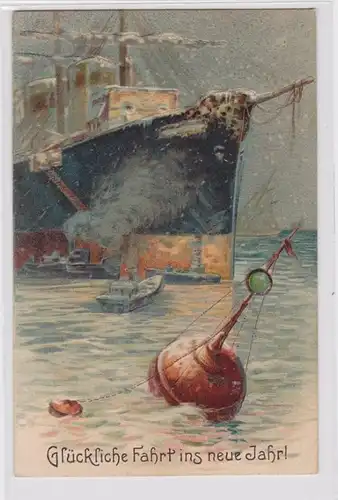 92584 Neujahrs Präge Ak Dampfer im Eis 1905