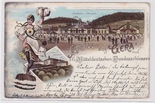 92711 Ak Lithographie Gruß aus Gera vom XVI.Mitteldeutschen Bundesschiessen 1897