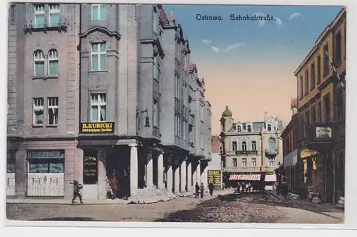 92731 Feldpost Ak Ostrovo Bez.Posen Bahnhofstrasse 1916