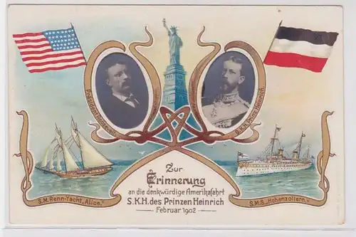 92825 Ak Pour commémorer le voyage en Amérique S.K.H. du prince Heinrich 1902