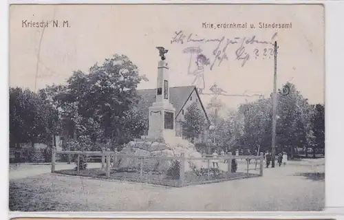 92914 Ak Kriescht Krzeszyce N.M. Kriegerdenkmal und Standesamt 1919