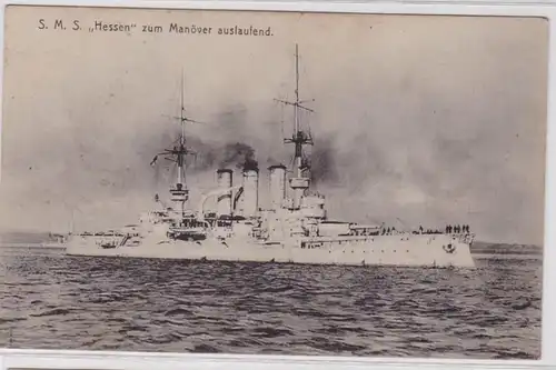 93249 Feldpost Ak Guerrier SMS 'Hessen' 1914