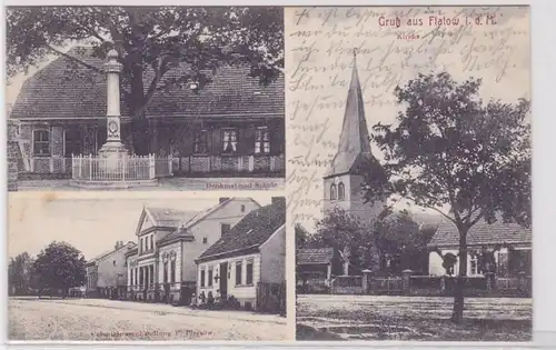 93359 AK Gruß aus Flatow - Kirche, Denkmal, Schule & Colonialwarenhandlung 1912