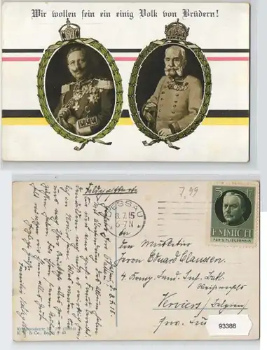 93388 Patriotika Feldpost AK Deutscher Kaiser Wilhelm, Österreicher Franz Joseph