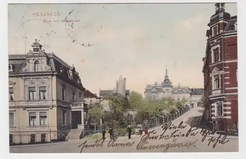 93540 AK Pössneck - Blick vom Amtsgericht, Straßenansicht mit Stadtvillen 1906