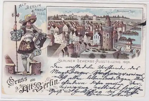 93556 Ak Lithographie Gruß aus Alt-Berlin Berliner Gewerbeausstellung 1896