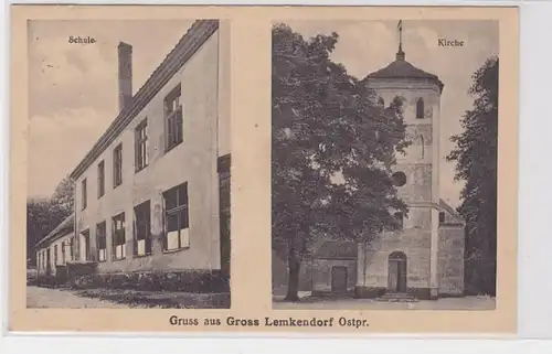 9357 AK Gruss de Gross Lenkendorf Prusse orientale - école & Eglise1937