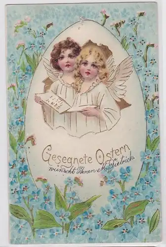 93637 AK Bénis Pâques - deux anges avec un livre de chants avant un œuf de Père 1902