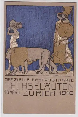 93829 Offizielle Festpostkarte Secheläuten Zürich 18.April 1910
