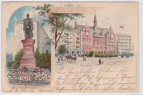 93831 Ak Lithograpie Schöneberg Rathaus, Kaiser Wilhem Denkmal 1901