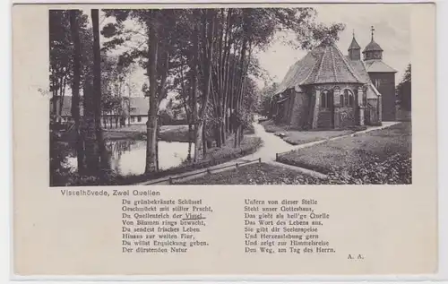 94050 AK Visselhövede - Zwei Quellen, Kirche und Teichpartie 1929