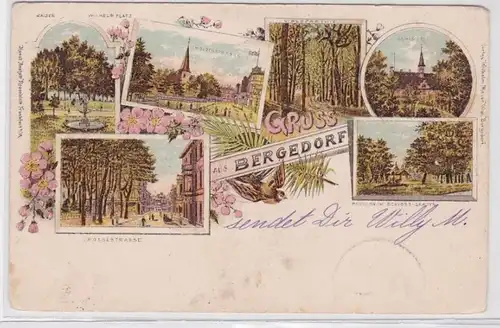 94294 Ak Lithographie Salutation de Bergedorf Wilhelmplatz, Holzenstraße, etc. 1898