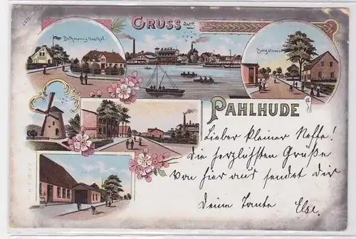 94312 Ak Lithographie Salutation en Pahlhude Gasthof, Bergstraße, etc. 1898