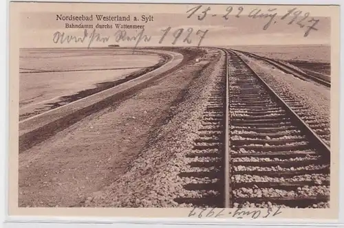 94332 Ak Nordseebad Westerland auf Sylt Bahndamm durchs Wattenmeer 1927