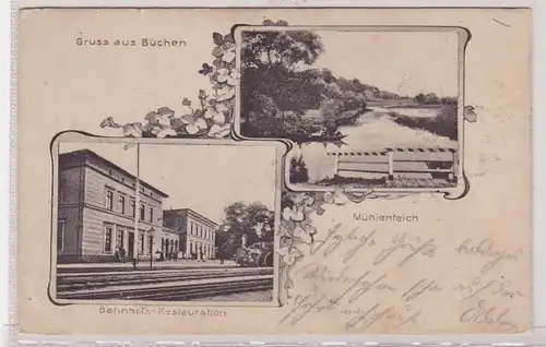 94700 AK Gruss aus Büchen - ;ühlenteich, Bahnhofs-Restauration 1909