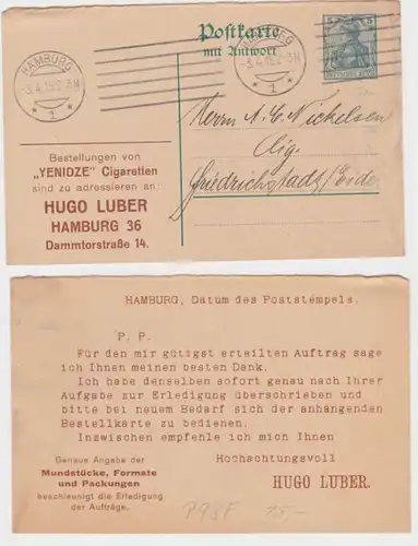 95604 DR Ganzsachen Postkarte P98F Zudruck Hugo Luber YENIDZE Cigaretten Hamburg