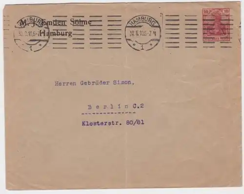 96251 DR Ensemble des affaires couverture PU27/B34/5 M.J.Emden Söhne Hamburg 1910