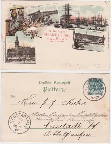 96481 DR Ganzsachen Postkarte PP9/C28 9.Dt.Philatelistentag Hamburg 1897