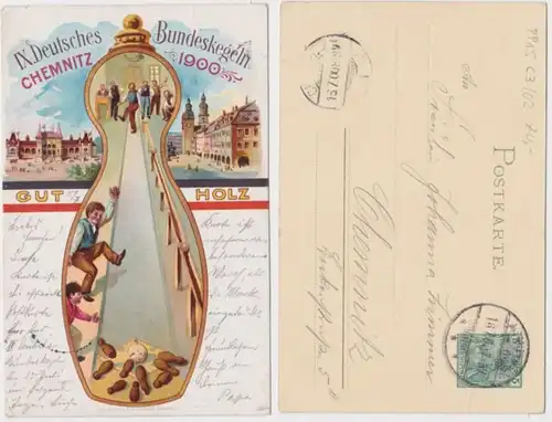 96488 DR Plein de choses Carte postale PP15/C3/2 IX.Dt. Bundeskegeln Chemnitz 1900