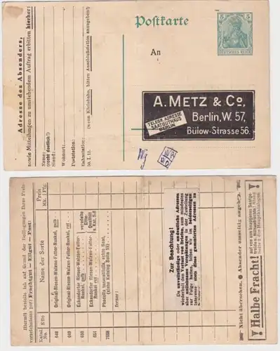 96502 DR Ganzsachen Postkarte P90 Zudruck A.Metz & Co. Saat-Großhandlung Berlin