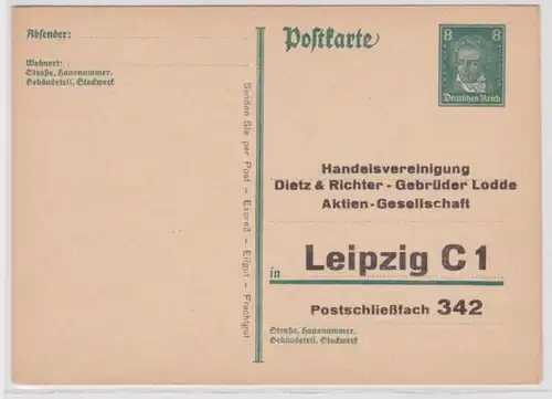 96552 DR Ganzsachen Postkarte P176 Zudruck Dietz&Richter Gebrüder Lodde Leipzig
