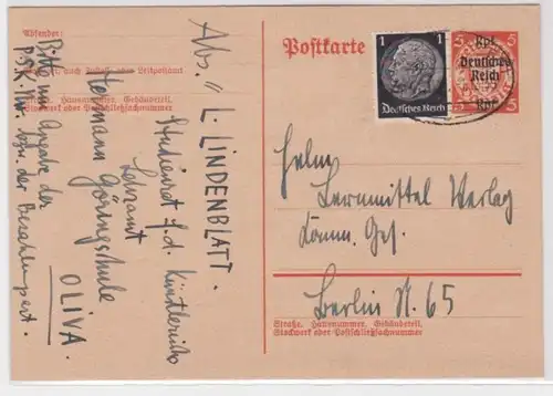 96948 DR Ganzsachen Postkarte P283 mit Zusatzfrankatur und Bahnpoststempel 1939