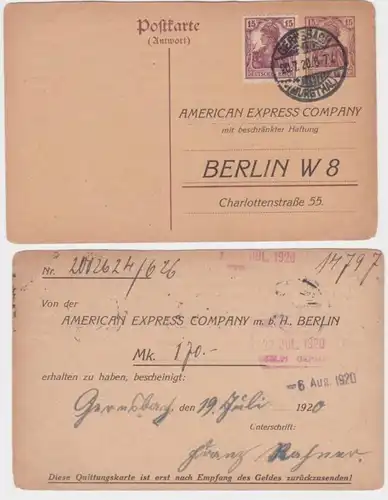 96986 DR Ganzsachen Postkarte P117A Zudruck American Express Comp. Berlin 1920